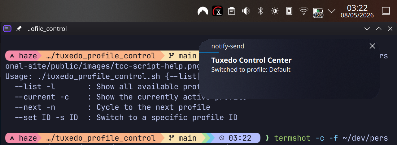 Desktop notification on profile switch